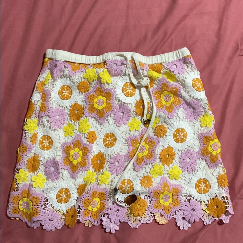 Zara Floral Lace Mini Skirt in Pink, Yellow, and Orange